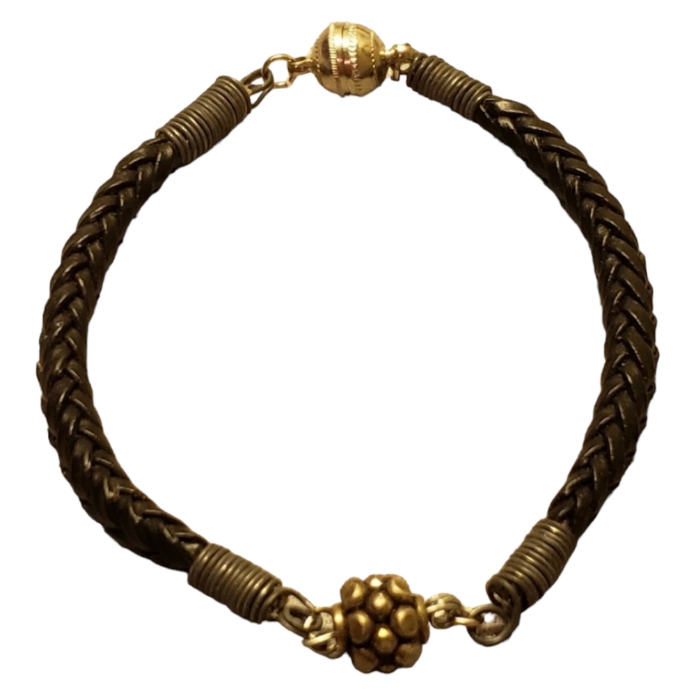 Vtg Braid Leather Bracelet w/Magnetic Latch